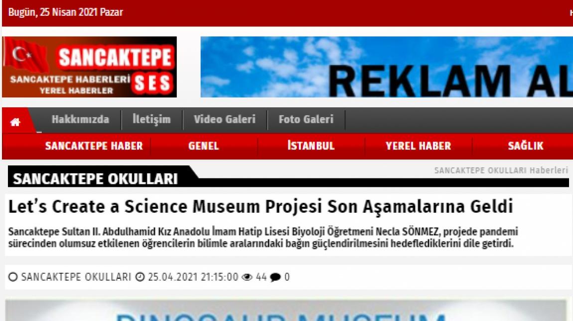 Let's Create A Science Museum adlı Projemiz Yerel Basında